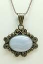 Artisan 925 Blue Lace Agate Pendant Necklace & Angel Earrings 24.9g image number 7