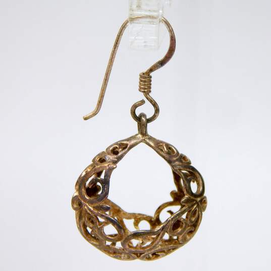 Rustic 925 Smoky Quartz Station Necklace Scroll Drop Earrings & Leaves Band Ring image number 5