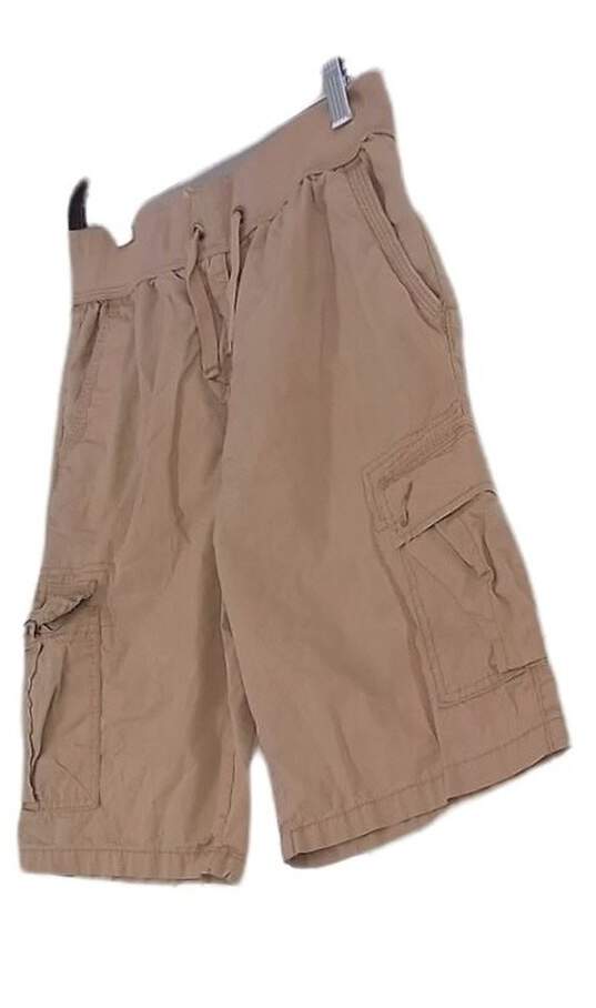 Boys Tan Flat Front Drawstring Waist Comfort Cargo Shorts Size Large image number 3