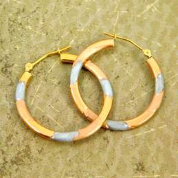 14K Tri Color Yellow Rose & White Gold Hoop Earrings 1.2g