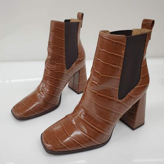 Circus by Sam Edelman 'Polly' Dark Mocha Croc Embossed Block Heel Boots Size 6.5M image number 1