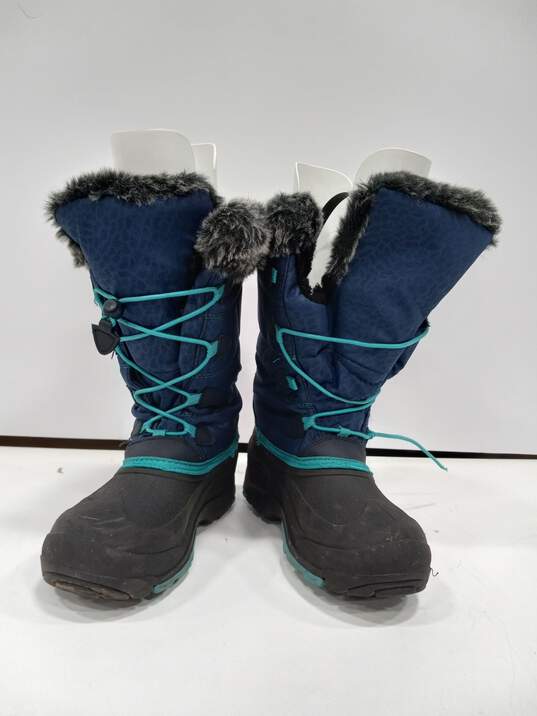 Girls Blue & Black Snow Boots Size 2 image number 1