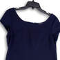 Womens Blue Round Neck Cap Sleeve Back Zip Stretch Sheath Dress Size 12 image number 3
