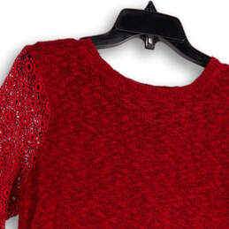 Womens Red Crochet Long Sleeve Split Back Pullover Sweater Size Medium