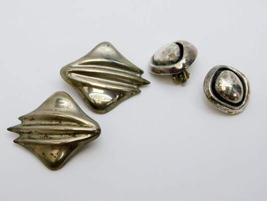 Vintage Taxco Mexican Artisan 925 Sterling Silver Clip-On Earrings 37.2g image number 1