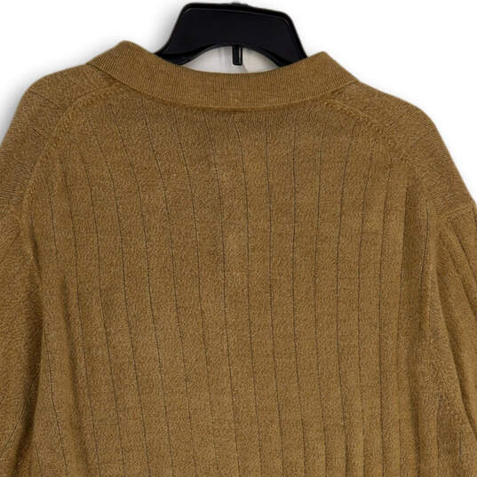 Mens Brown Knitted Long Sleeve Spread Collar Pullover Sweater Size XL image number 4