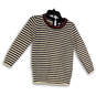Womens Blue White Knitted Striped Beaded Crew Neck Pullover Sweater Size XS image number 3