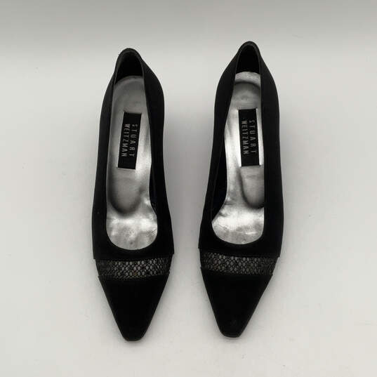 Womens Black Pointed Toe Fashionable Slip-On Kitten Pump Heels Size 8.5 AA image number 1