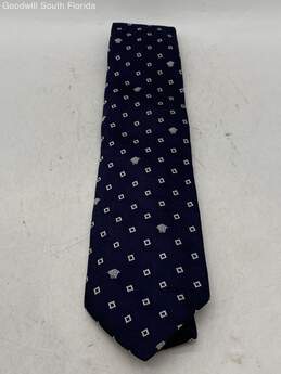 Authentic Gianni Versace Mens Dark Blue & White Printed Designer Tie