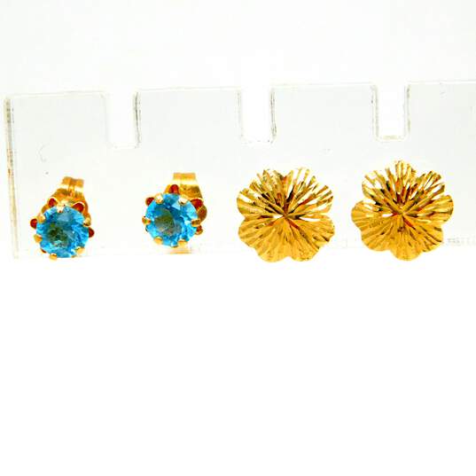 14K Gold Faceted Blue Glass Stud & Etched Flower Post Earrings Variety 1.0g image number 1