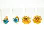 14K Gold Faceted Blue Glass Stud & Etched Flower Post Earrings Variety 1.0g image number 1