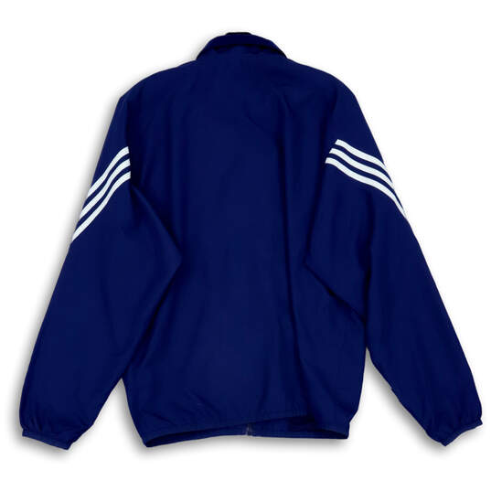 Mens Navy Blue White Striped Pockets Full-Zip Windbreaker Jacket Size Small image number 2