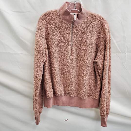 Topshop Women's Pink 1/4 Zip Fleece Pullover Sweater Size 8 image number 1
