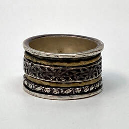Designer Silpada S925 ALE Sterling Silver Floral Gold Spinner Cigar Ring alternative image