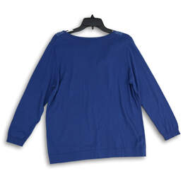NWT Womens Blue Embroidered Knitted 3/4 Sleeve Pullover Sweater Size L alternative image