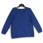 NWT Womens Blue Embroidered Knitted 3/4 Sleeve Pullover Sweater Size L image number 2