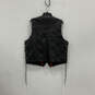 Mens Black Leather Sleeveless V-Neck Front Pockets Motorcycle Vest Size L image number 2