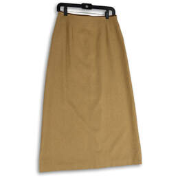 Womens Tan Flat Front Back Zip Midi A-Line Skirt Size 6