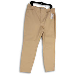 NWT Womens Beige Regular Fit Pockets Flat Front Stretch Chino Pants Size 16