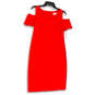 Womens Red Cold Shoulder Square Neck Back Zip Knee Length Shift Dress Sz 10 image number 1