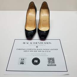 AUTHENTICATED Christian Louboutin Black Patent Leather Heels Size 36.5
