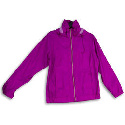 Womens Purple Long Sleeve Hooded Full-Zip Windbreaker Jacket Size Medium