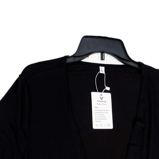 NWT Womens Black Short Sleeve Asymmetric Hem Open Front Cardigan Size L image number 3