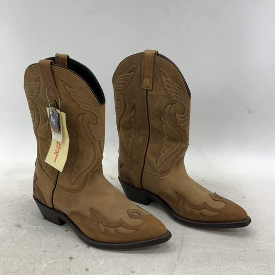 NWT Masterson Mens RB889 Light Brown Leather Pull-On Cowboy Western Boots Sz 10D image number 2