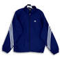 Mens Navy Blue White Striped Pockets Full-Zip Windbreaker Jacket Size Small image number 1