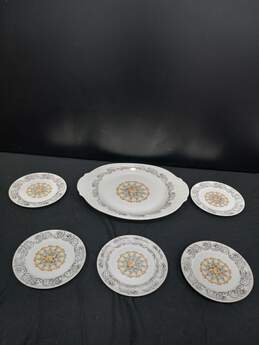 Set of 6 Vintage Warwick Ivory Floral Bread Plates & Serving Platter