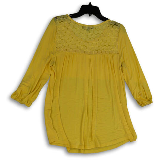 Womens Yellow 3/4 Sleeve Round Neck Pullover Blouse Top Size Medium image number 2