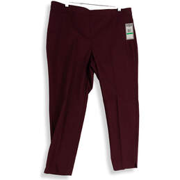 NWT Womens Burgundy Flat Front Straight Leg Pull-On Ankle Pants Size Large