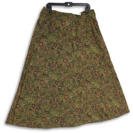 Womens Green Brown Paisley Flat Front Back Zip Maxi Skirt Size 14