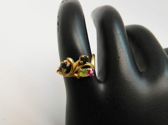 10K Yellow Gold Sapphire Ruby Peridot Mother's Ring 1.4g image number 2