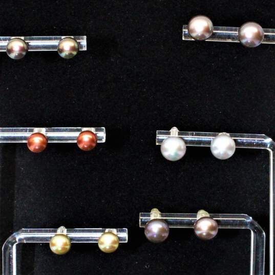 Bundle of 6 Pairs Sterling Silver Pearl Earrings - 8.8g image number 1