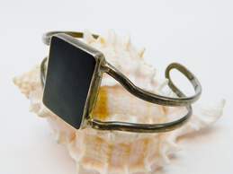 ATI Mexico 925 Modernist Black Enamel Rectangle Split Shank Cuff Bracelet 23.3g