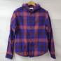 TNA Blue & Purple Plaid Button-Up LS Hooded Shirt Women's SM image number 1