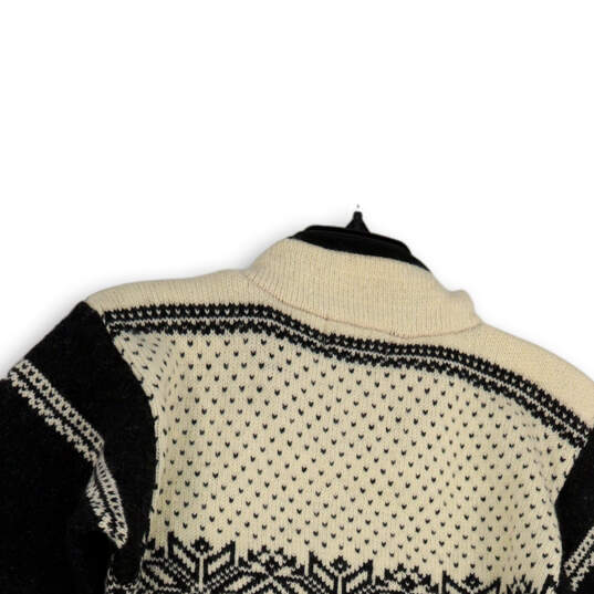 Mens Black Beige Fair Isle Knitted Mock Neck 1/4 Zip Pullover Sweater Sz XS image number 4