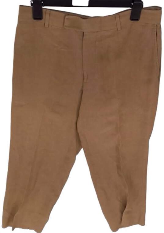 Mens Beige Flat Front Slash Pockets Belt Loops Straight Leg Pants Size M image number 5
