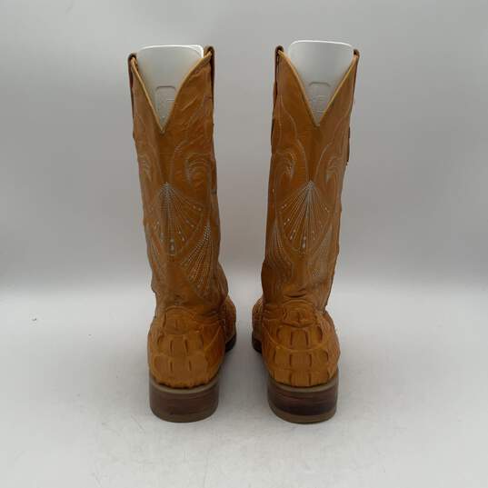 Mexican Mens Yellow Leather Alligator Mid Calf Cowboy Western Boots Size 9 image number 4