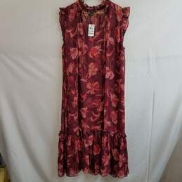 Women's sheer red floral print twofer sleeveless maxi dress XL