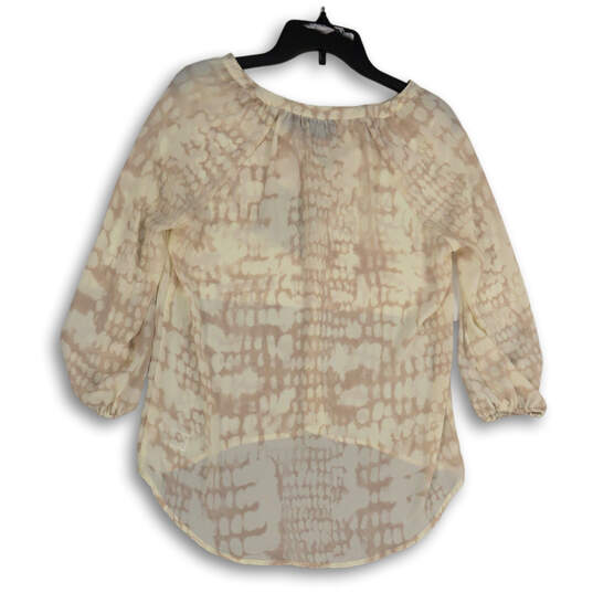 NWT Womens Beige Animal Print Split Neck 3/4 Sleeve Blouse Top Size XS image number 2