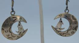 Taxco 925 Geometric Post Back Earrings & Figural Wolf & Moon Earrings 20.4g alternative image