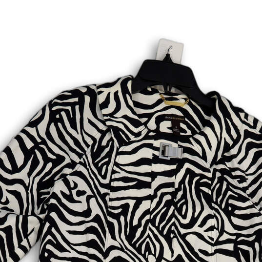 Womens White Black Zebra Print Long Sleeve Collared Trench Coat Size Small image number 3