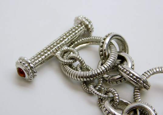 Judith Ripka 925 Sterling Silver Fancy Textured Link Chain & Citrine Toggle Clasp 83.2g image number 3
