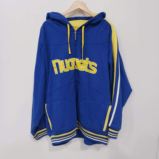 Mitchell & Ness Men's Blue/Yellow Denver Nuggets Hoodie Size 3XL image number 1