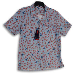NWT Mens Blue Pink Floral Spread Collar Short Sleeve Button Up Shirt Size M