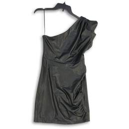 Express Womens Black Faux Leather One Shoulder Side Zip Ruched Mini Dress Size M