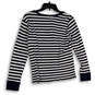 Womens Blue White Striped Henley Neck Knit Pullover T-Shirt Size Medium image number 2
