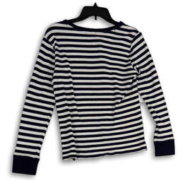 Womens Blue White Striped Henley Neck Knit Pullover T-Shirt Size Medium alternative image